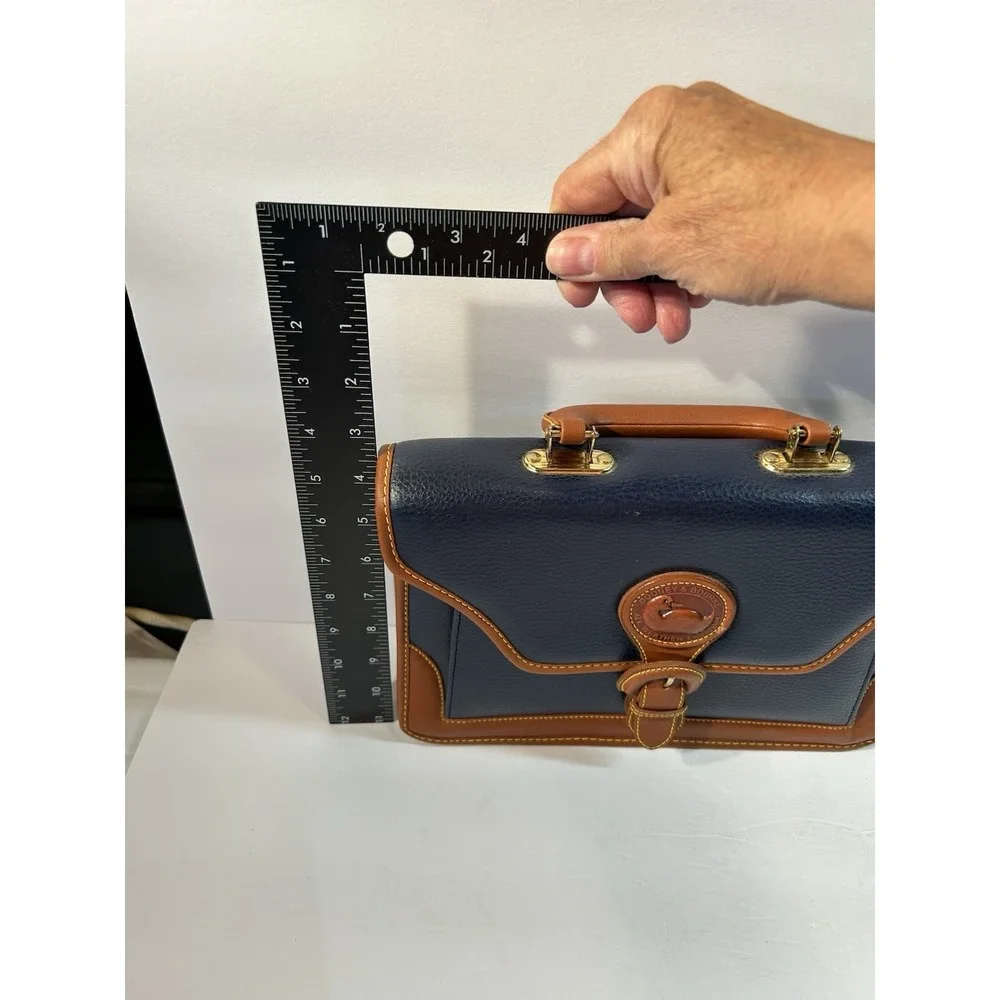 Dooney & Bourke AWL Navy Tan Leather Satchel Briefcase Crossbody + Wallet USA